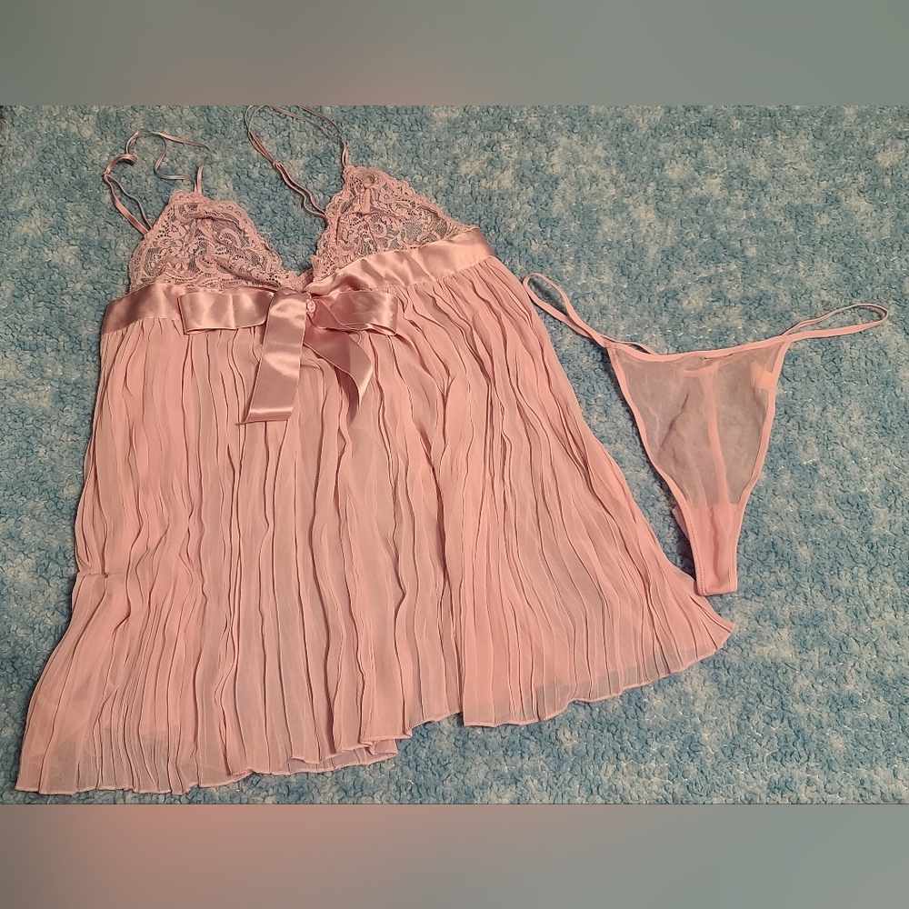 Victoria's Secret Pink Lace Set (Chemise & Thong), Sz XL, NWOT